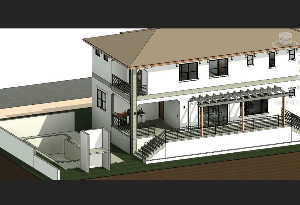 A digital rendering shows the exterior of a two-story house with a pool and patio — 600 JUNGLE QUEEN WAY, LONGBOAT KEY, FL