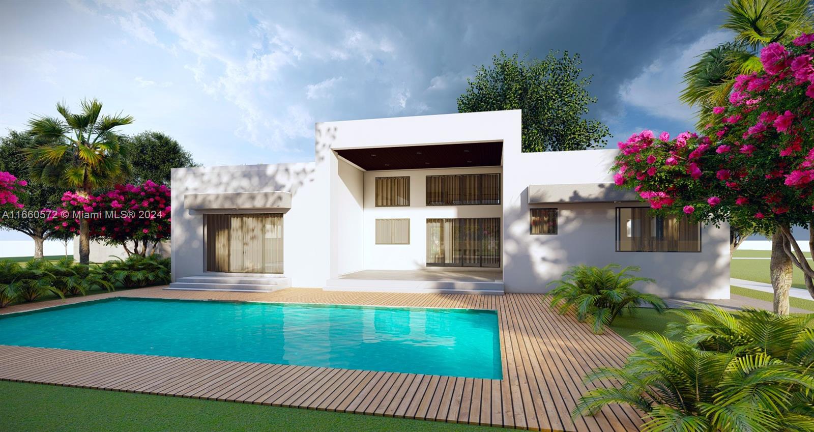 This is a rendering of a modern house exterior featuring a swimming pool and deck — 212 NE 1st St, Dania Beach FL 33004, DANIA BEACH, FL