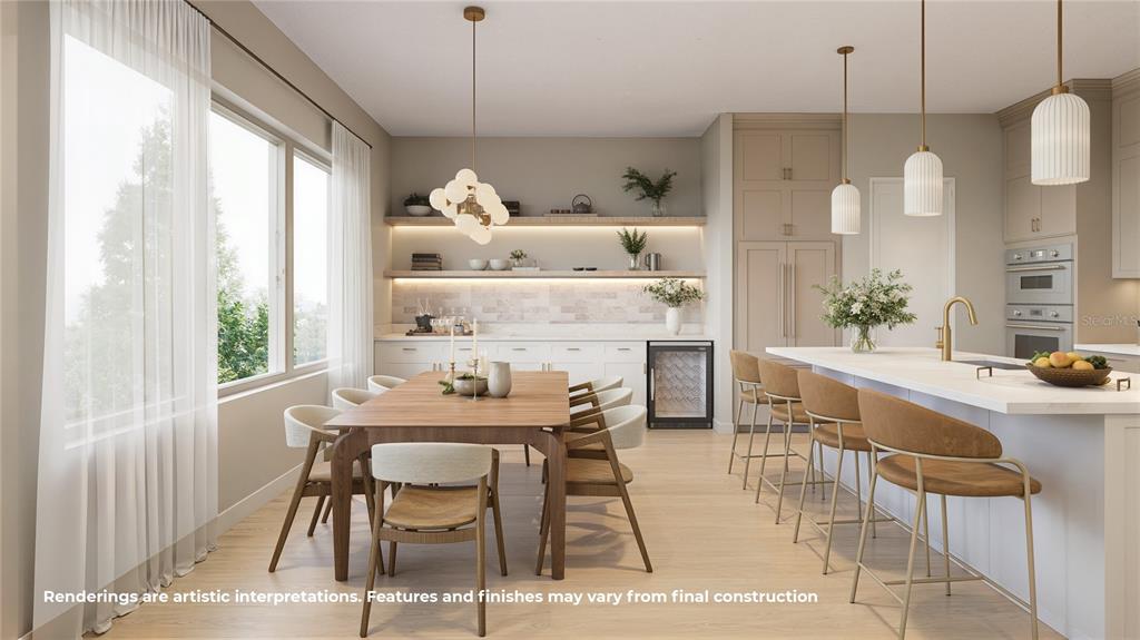 This rendering shows a modern kitchen and dining area with light wood floors and cabinetry — 2308 MULBRY DRIVE, WINTER PARK, FL