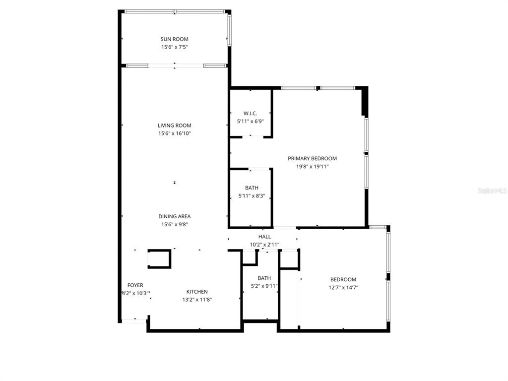 This is a floor plan showing the layout of a two-bedroom residential unit — 17920 GULF BOULEVARD UNIT 1205, REDINGTON SHORES, FL