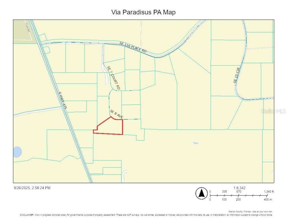 This is a property map showing a highlighted parcel of land near SE 8 Ave — TBD SE 8TH AVENUE Lot 306, OCALA, FL