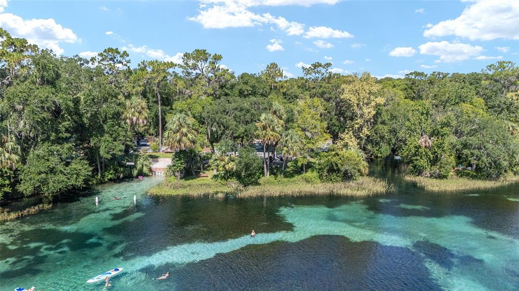 An aerial view of a clear, turquoise natural spring surrounded by lush green trees — 7834 SW 194TH COURT, DUNNELLON, FL