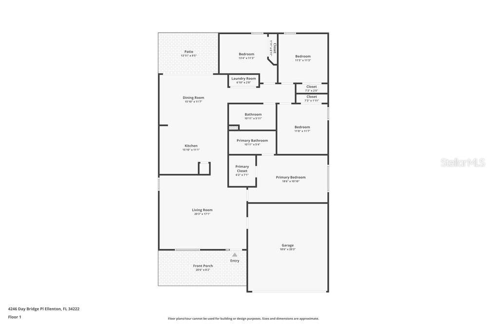 This is a floor plan showing the layout of a single-story residential home — 4246 DAY BRIDGE PLACE, ELLENTON, FL