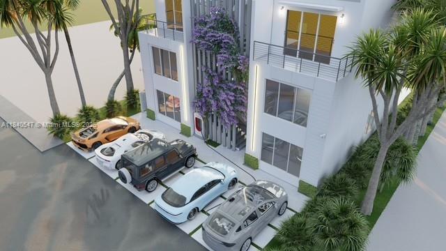 This architectural rendering shows a modern three-story house with five parked cars in the driveway — 2131 SW 4th St, Miami FL 33135, MIAMI, FL