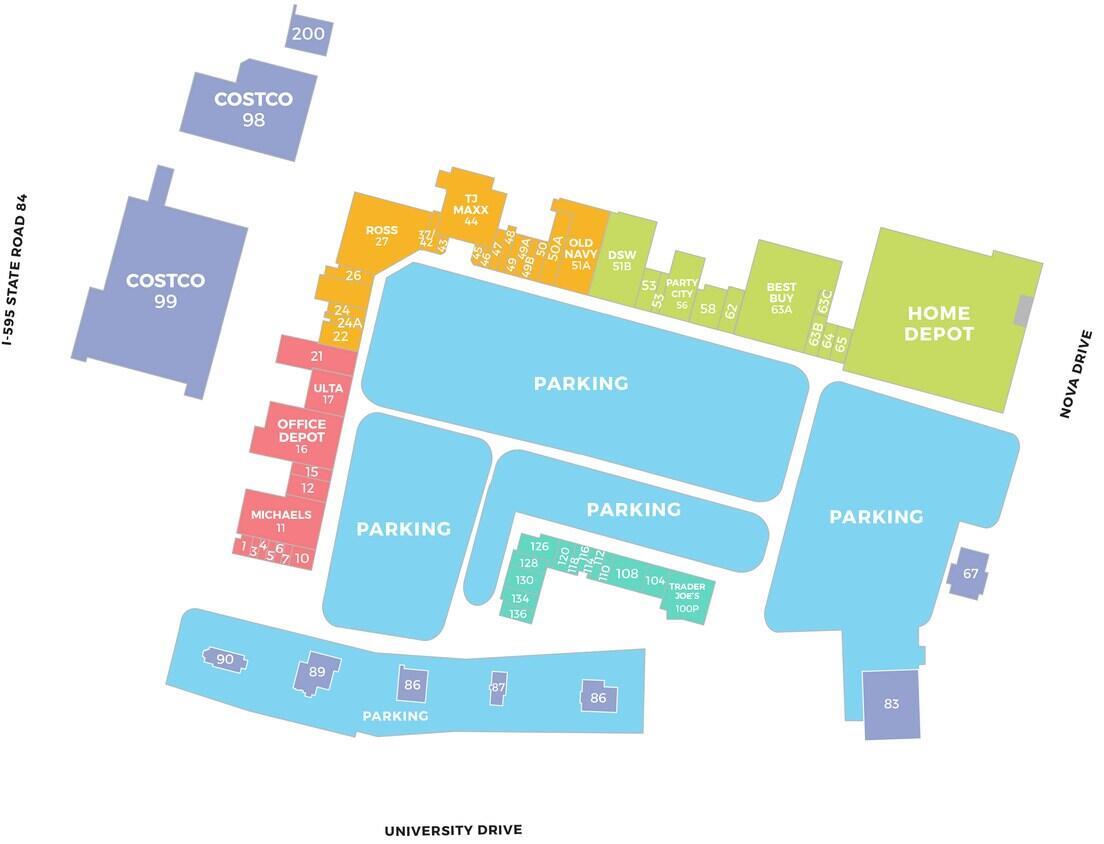 This is a site map showing the layout of a shopping center with parking areas — 2054 S University Drive, Davie FL 33324, DAVIE, FL