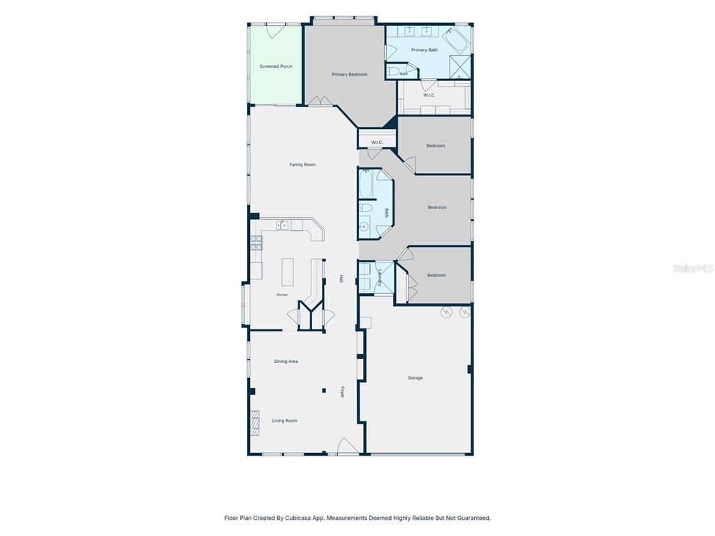 This is a floor plan of a single-story house with a garage and screened porch — 9609 ROYCE DRIVE, TAMPA, FL