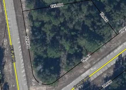 This is a satellite map view of a vacant corner lot at a street intersection — Lot 7, Unit 2, Blk 213 DELFT DRIVE, CHIPLEY, FL