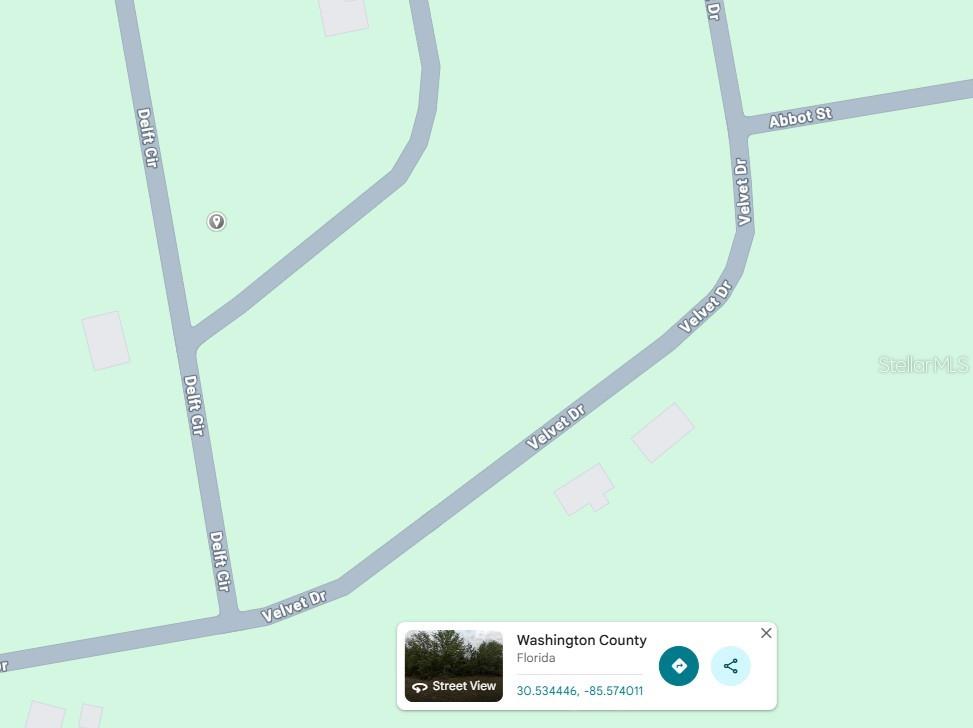 This is a map showing the intersection of Delft Circle and Velvet Drive — Lot 7, Unit 2, Blk 213 DELFT DRIVE, CHIPLEY, FL