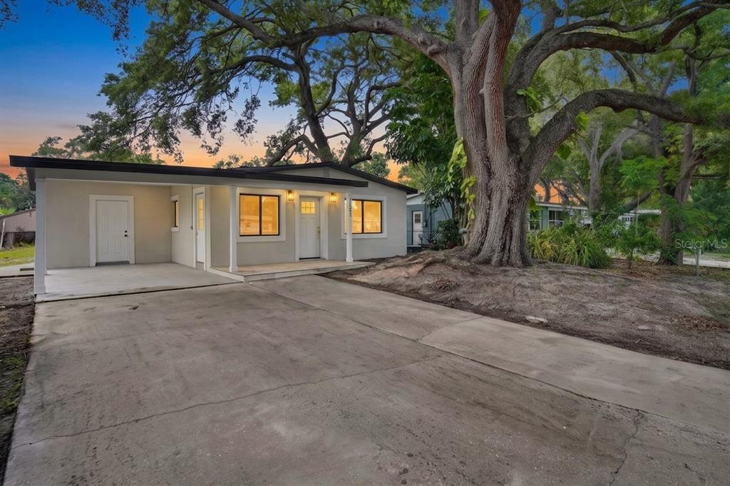 A single-story house with a concrete driveway and a large tree in the front yard — 5641 92ND TERRACE N, PINELLAS PARK, FL