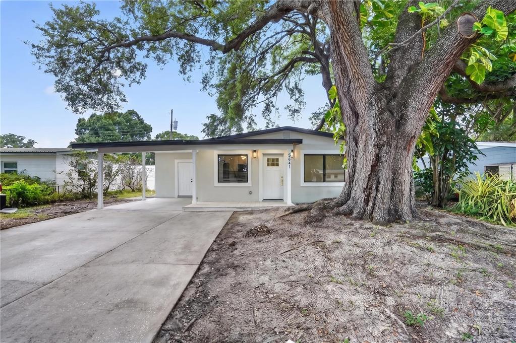 A single-story house with a carport and a large tree in the front yard — 5641 92ND TERRACE N, PINELLAS PARK, FL