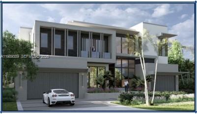 This is a rendering of a modern two-story house with a white car parked outside — 17591 Scarsdale Way, Boca Raton FL 33496, BOCA RATON, FL