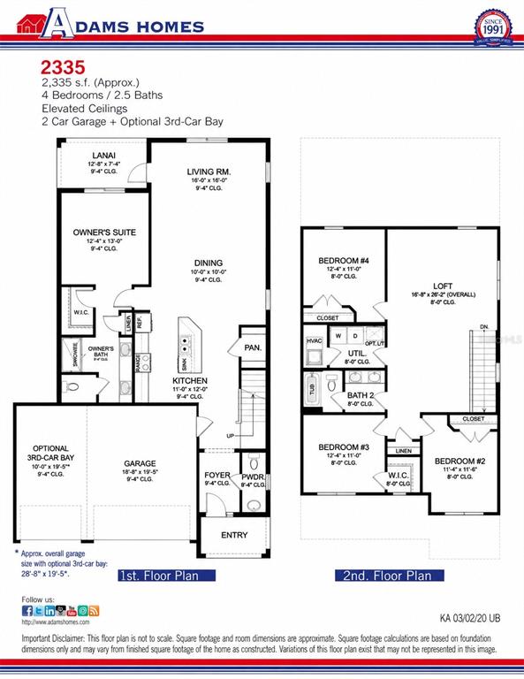 This image is a floor plan for a two-story, four-bedroom house with a garage — 7016 166TH PLACE E, PARRISH, FL