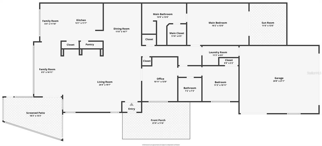 This is a floor plan of a single-story house with a garage, patio, and porch — 6042 TOPSAIL ROAD UNIT 6042, LADY LAKE, FL