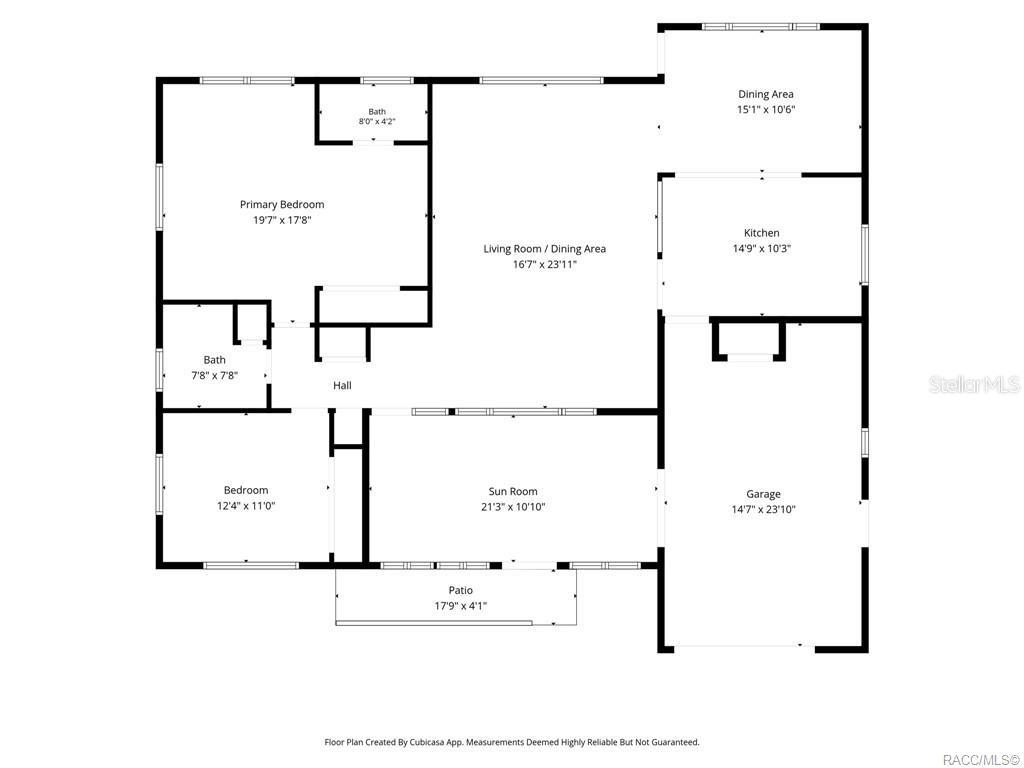 This is a floor plan showing a house with a garage, patio, and multiple rooms — 7251 W LACEY LANE, HOMOSASSA, FL