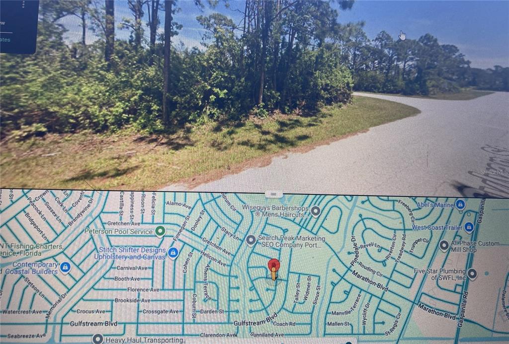 This image shows a vacant, wooded lot and a map of the surrounding neighborhood — 12396 SYLVAN STREET, PORT CHARLOTTE, FL