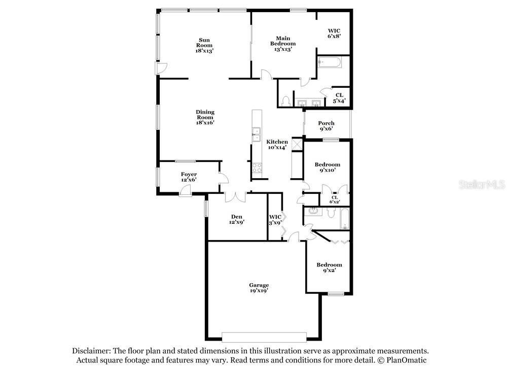 This is a floor plan of a house featuring three bedrooms, a garage, and a kitchen — 3510 BUFFAM PLACE, CASSELBERRY, FL