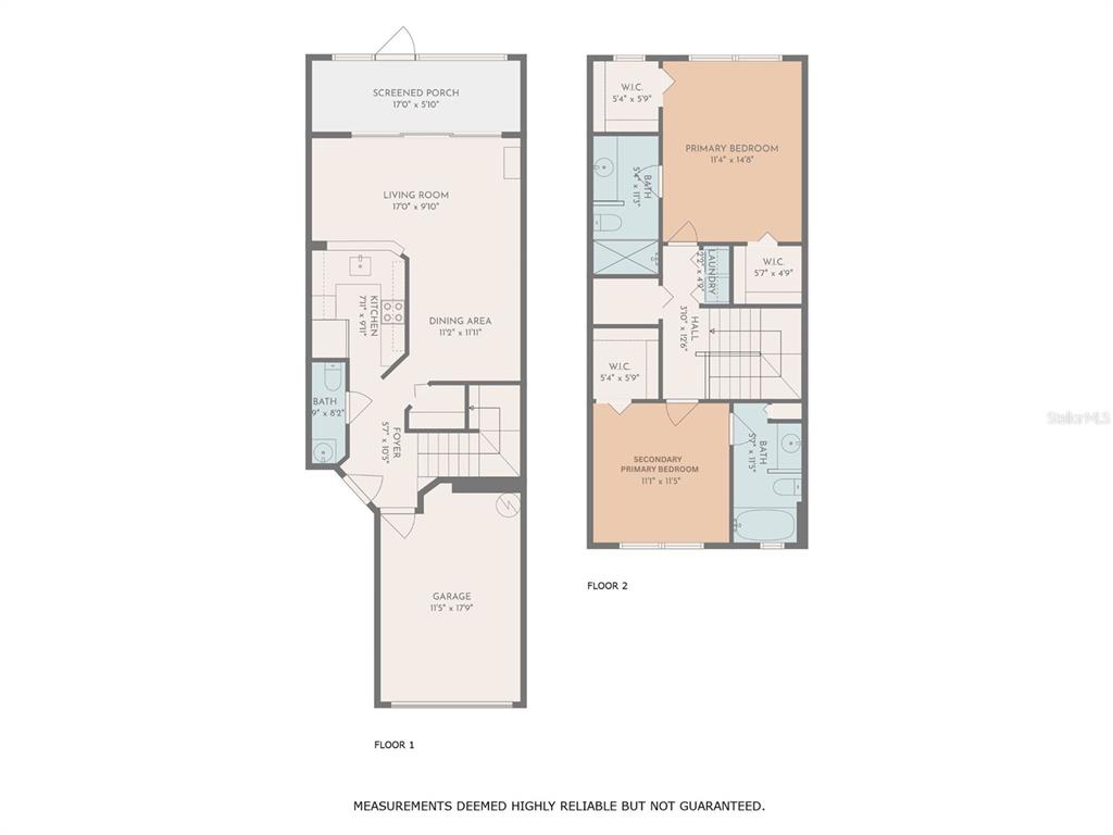 This is a two-story floor plan showing the layout of a home with a garage — 335 BEXLEY DRIVE, DAVENPORT, FL