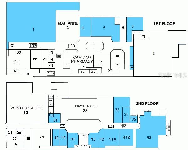 This is a floor plan showing the layout of two levels of a commercial building — 172 PR-172 INT. PR-1, CAGUAS, PR