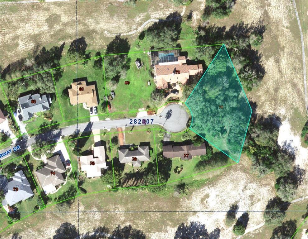 An aerial map shows a residential cul-de-sac with several houses and highlighted property lot lines — FAIRWAY DRIVE, HAINES CITY, FL