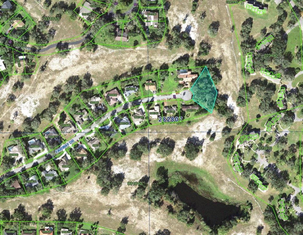 This is an aerial map showing residential properties and a cul-de-sac along Fairway Drive — FAIRWAY DRIVE, HAINES CITY, FL