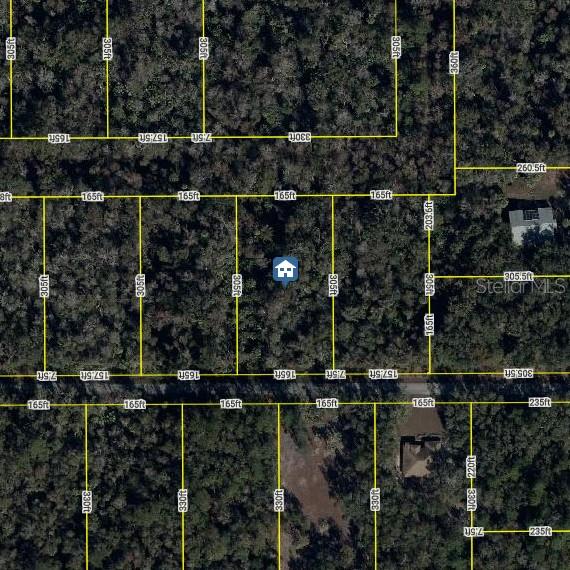 This is an aerial map showing property lot lines and dimensions for a wooded area — 11939 W WILDFLOWER STREET, CRYSTAL RIVER, FL