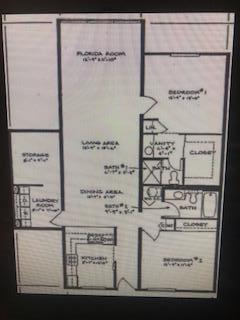 This is a floor plan showing a two-bedroom apartment layout with a Florida room — 3636 Whitehall Drive # 204, West Palm Beach FL 33401, WEST PALM BEACH, FL