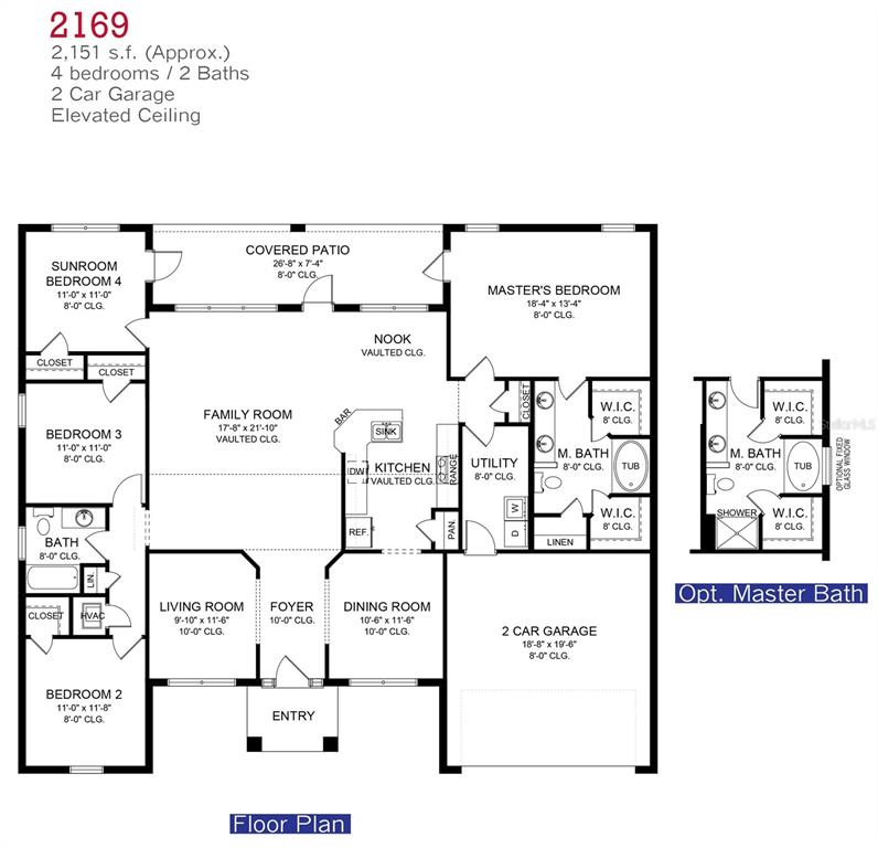 This floor plan shows a four-bedroom, two-bath home with a two-car garage and patio — 14155 OSTROM AVENUE, PORT CHARLOTTE, FL