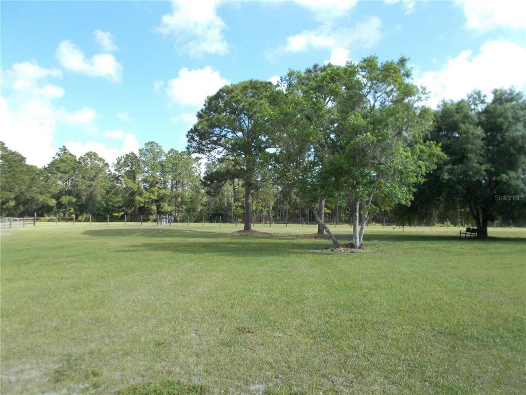A grassy, open field features several large trees and a fenced perimeter in the background — 6960 MALTON STREET, NORTH PORT, FL
