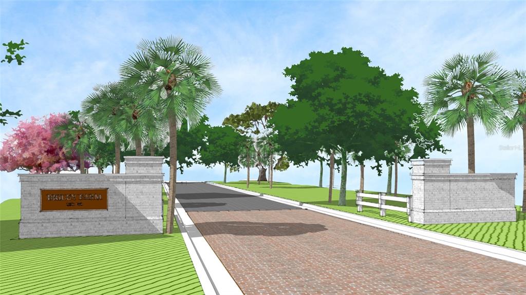 This is a digital rendering of a brick-paved entrance to a community named Briley Farm — 514 N POLLARD STREET, OAKLAND, FL