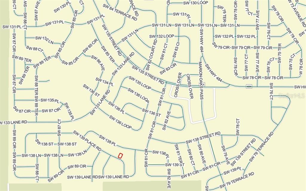 This is a map showing a network of residential streets in a neighborhood — SW 139TH PLACE ROAD, OCALA, FL