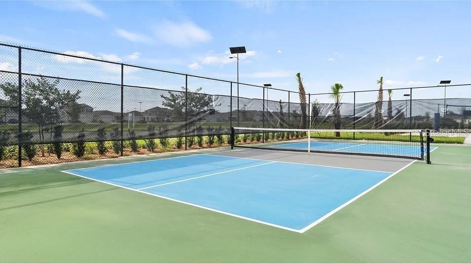 A fenced outdoor pickleball court with a blue playing surface and a white net — 3419 ROVER ROAD, EAGLE LAKE, FL