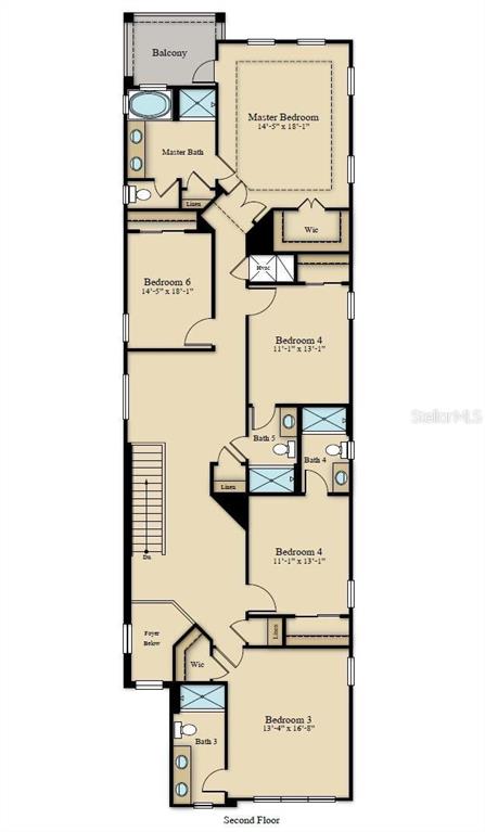 This is a floor plan of a house's second level featuring six bedrooms and five bathrooms — 1149 CASTLE PINES COURT, REUNION, FL