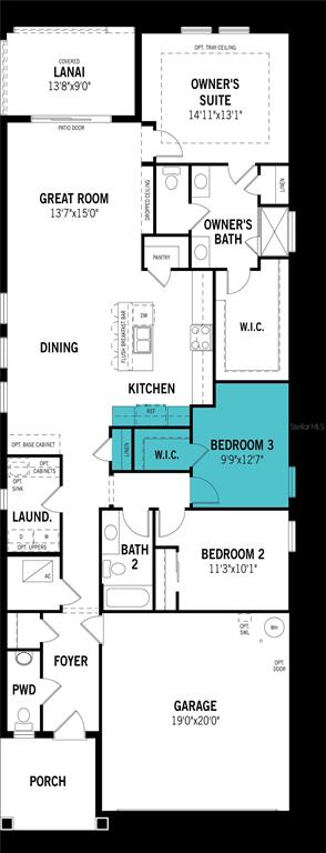 This is a floor plan for a single-story home featuring three bedrooms and a garage — 34880 ARBOR RETREAT DRIVE, DADE CITY, FL