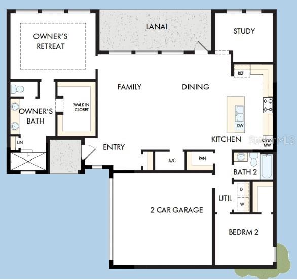 This is a floor plan for a single-story home with a two-car garage — 5254 COLONY VISTA DRIVE, APOLLO BEACH, FL