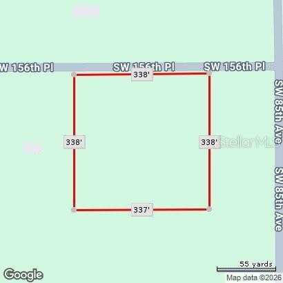 This is a map showing the rectangular property boundaries and dimensions of a vacant lot — 8564 SW 156TH PLACE, DUNNELLON, FL