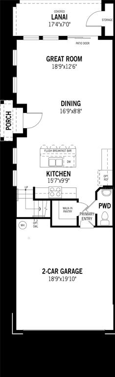 This is a floor plan of a home's main level featuring a garage and kitchen — 8831 GINKO RUN, PARRISH, FL