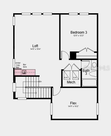 This floor plan shows a second-floor layout featuring a loft, a bedroom, a flex room, and a bathroom — 10581 ECLIPSE STREET, SARASOTA, FL