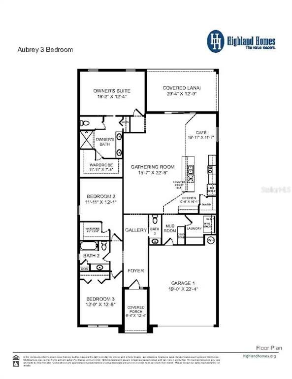 This is a floor plan for a three-bedroom home featuring a garage and covered lanai — 6032 FRESHWATER CANYON DRIVE, ST CLOUD, FL