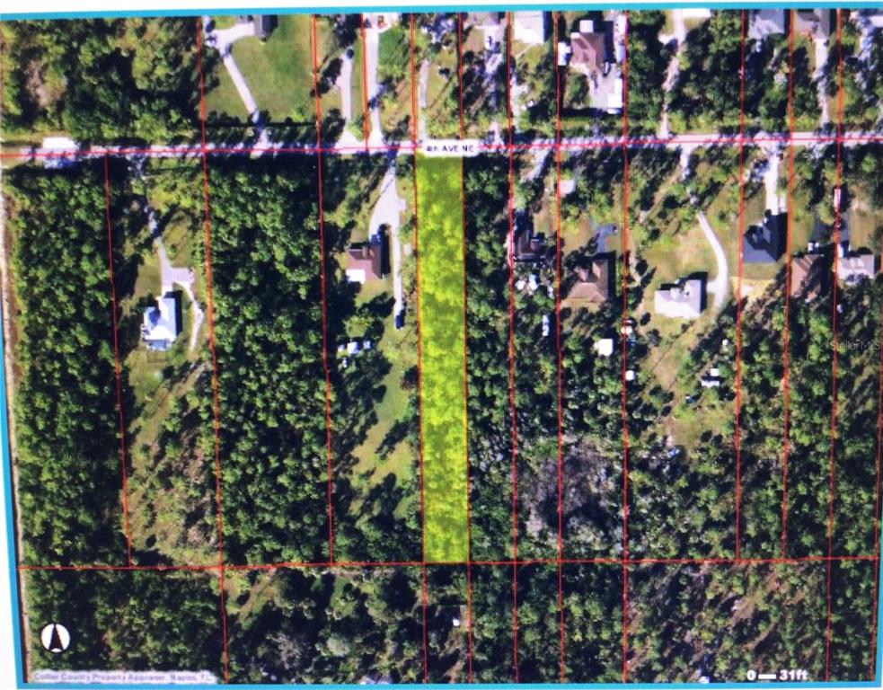 This aerial map shows a rectangular, highlighted parcel of land surrounded by wooded residential lots — 4TH AVENUE NE, NAPLES, FL
