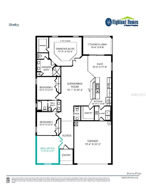 This is a floor plan for a single-story home featuring three bedrooms, a den, and garage — 11558 SE 76TH COURT, BELLEVIEW, FL