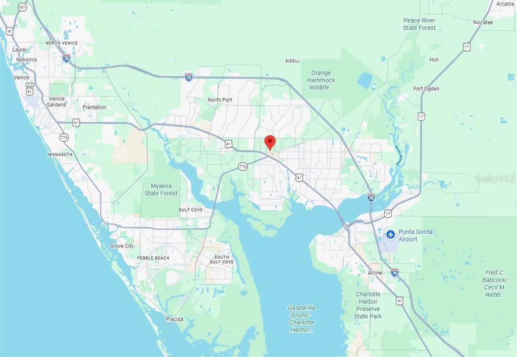 This is a map showing the location of a property in North Port, Florida — 18362 SAGAMORE AVENUE, PORT CHARLOTTE, FL