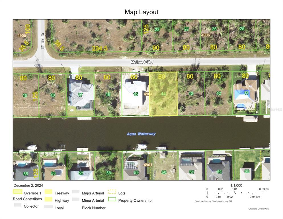 This is a map showing residential lots along Melport Circle and the Aqua Waterway — 15880 MELPORT CIRCLE, PORT CHARLOTTE, FL