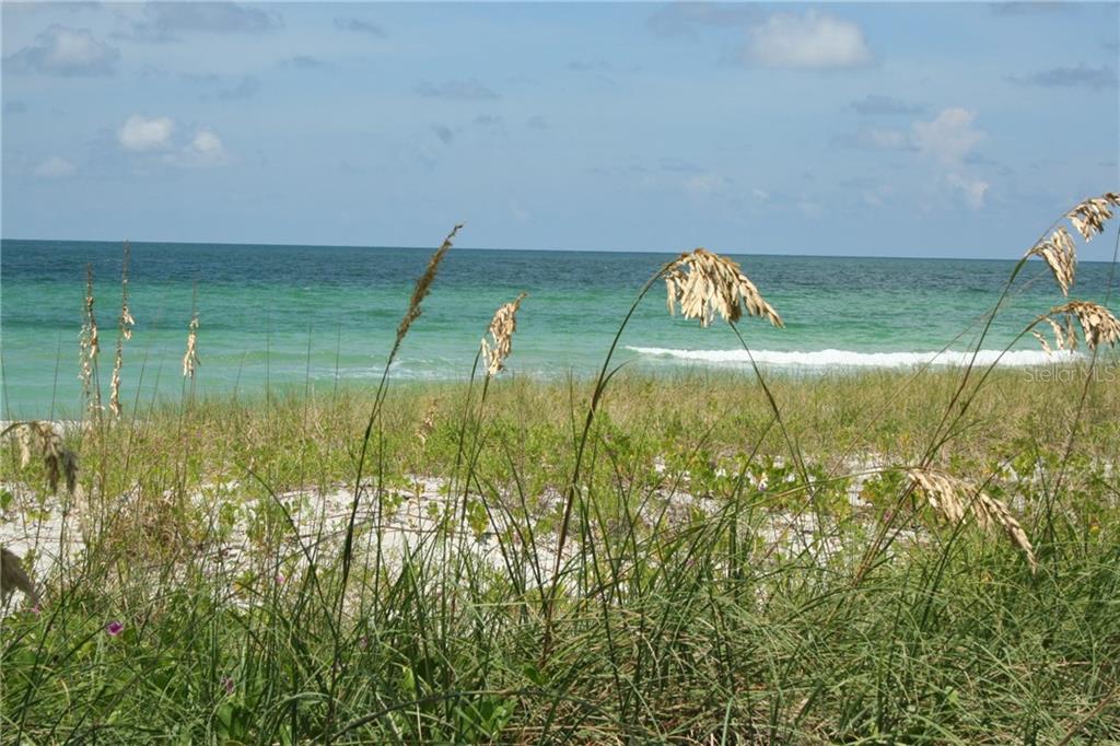 A view of a sandy beach with sea oats in the foreground and the ocean — 3235 GULF OF MEXICO DRIVE UNIT A302, LONGBOAT KEY, FL