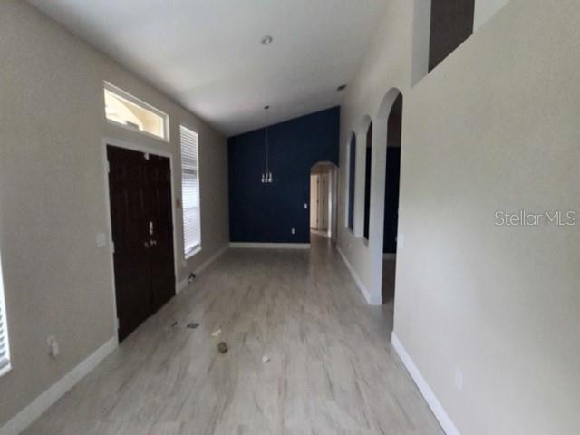 An interior view shows a foyer with light wood-look flooring and a dark blue accent wall — 4528 RIVER CLOSE BOULEVARD, VALRICO, FL
