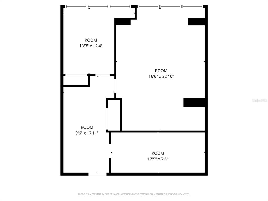 This is a floor plan showing the layout and dimensions of four connected rooms — 233 E BAY STREET UNIT 1016, JACKSONVILLE, FL