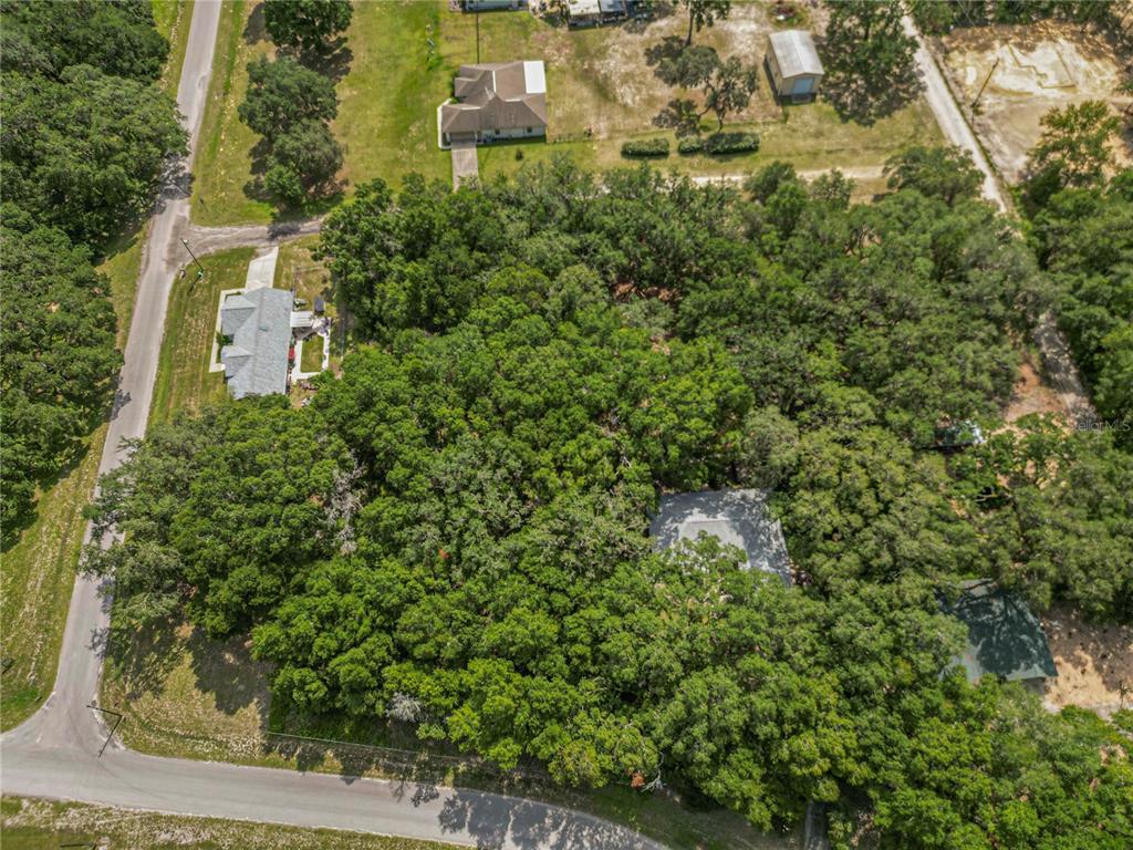 An aerial view shows a wooded residential lot with two houses and a small shed — TBD SW 134 TER, DUNNELLON, FL