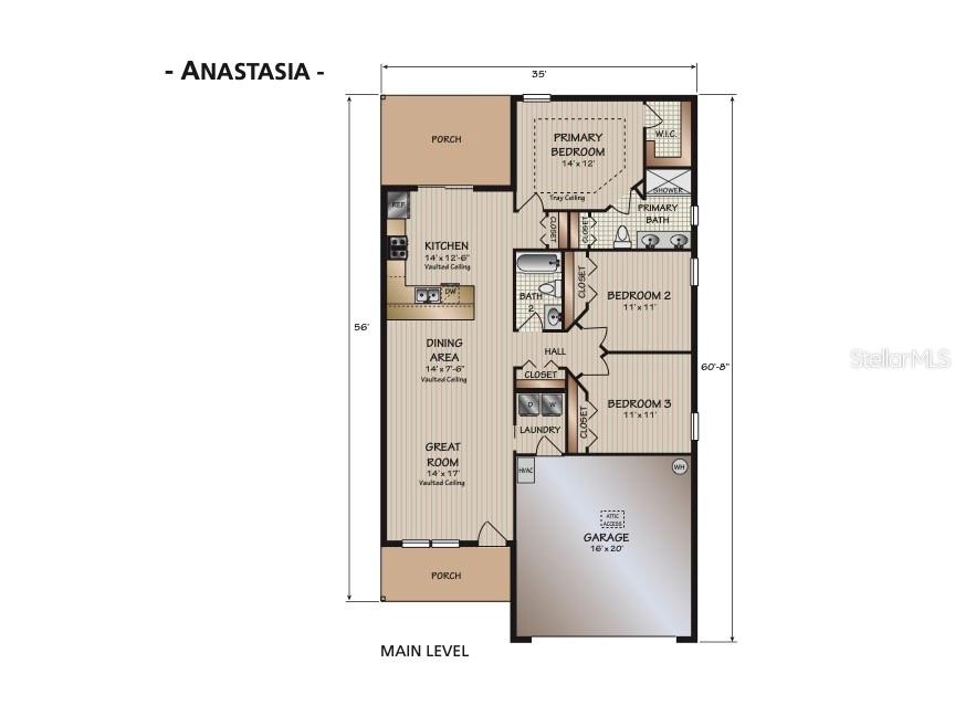 This is a floor plan for a single-story house with three bedrooms and a garage — 9449 N CORTLANDT DRIVE, DUNNELLON, FL