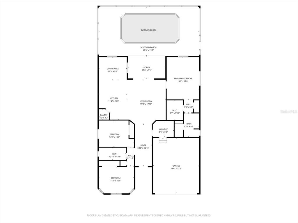 This is a floor plan of a single-story house featuring a garage, pool, and porch — 127 GLADES DRIVE, ROTONDA WEST, FL