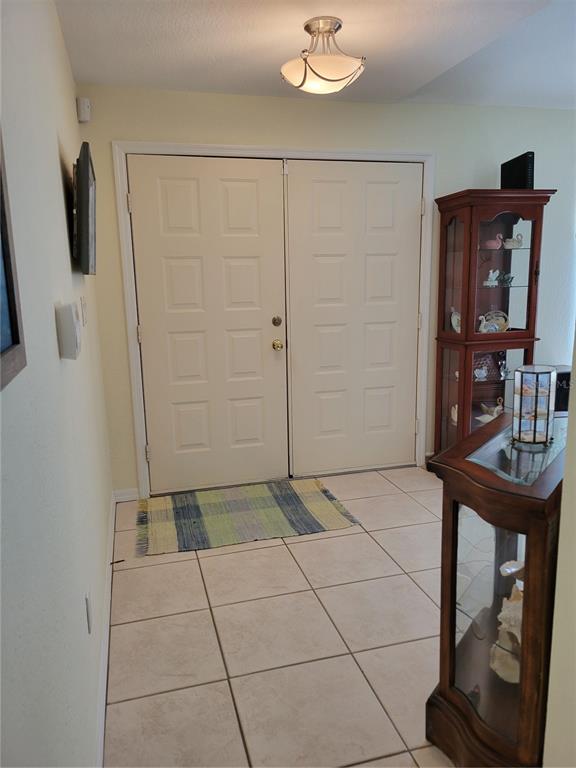 An entryway features double white doors, tiled flooring, a ceiling light, and two wooden display cabinets — 9400 NEW MARTINSVILLE AVENUE, ENGLEWOOD, FL