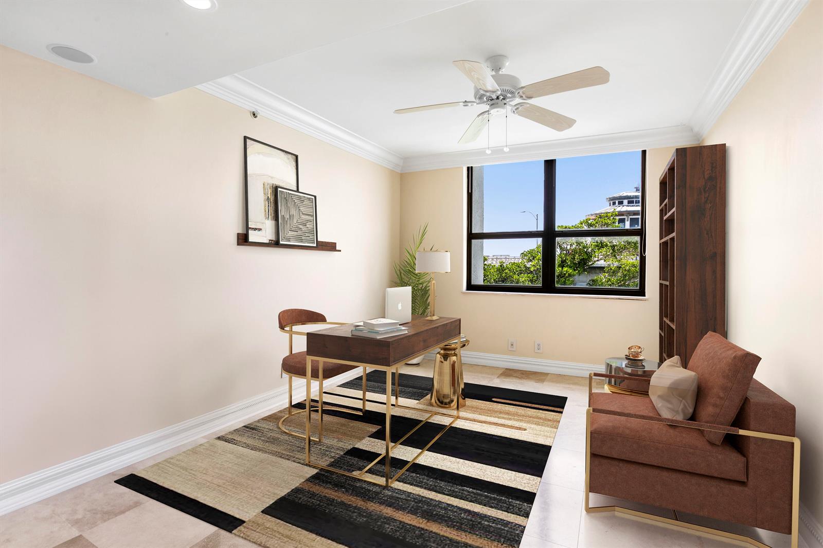 A home office features a desk, armchair, bookshelf, and a large window with outdoor views — 1748 Jupiter Cove Drive # 524a, Jupiter FL 33469, JUPITER, FL